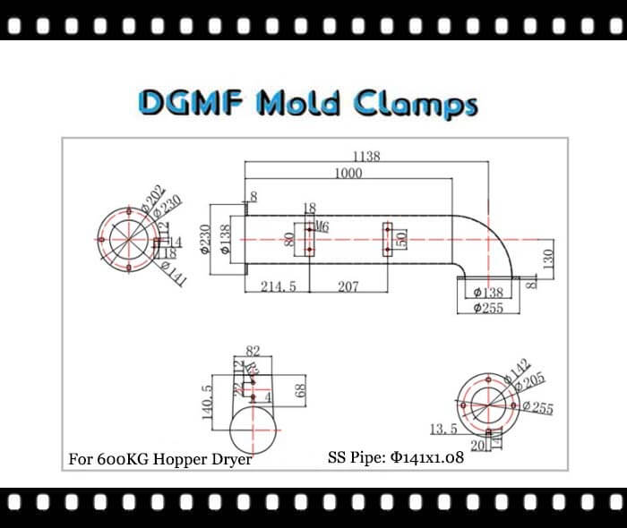 DGMF Mold Clamps Co., Ltd - Injection Molding Machine Hose Pipe For 600 KG Hopper Dryer