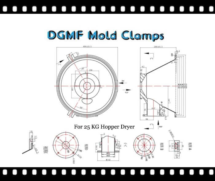 DGMF Mold Clamps Co., Ltd - Shade Separator Aluminum Cone For Hopper Dryer 25 KG Injection Molding Machine Drawing
